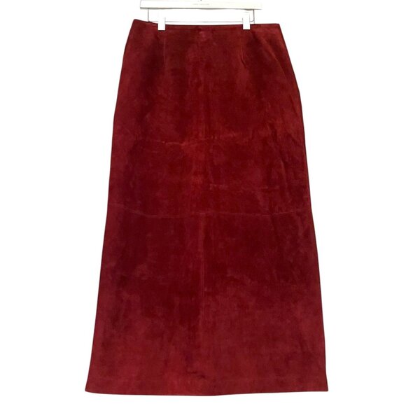 Y2K AMI Suede Maxi Skirt 14 Genuine Leather A Line Western Cowgirl Minimalist - Picture 1 of 9